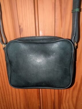 Vintage Calvin Klein Dark Green Leather Messenger Bag 76656 Made In Korea
